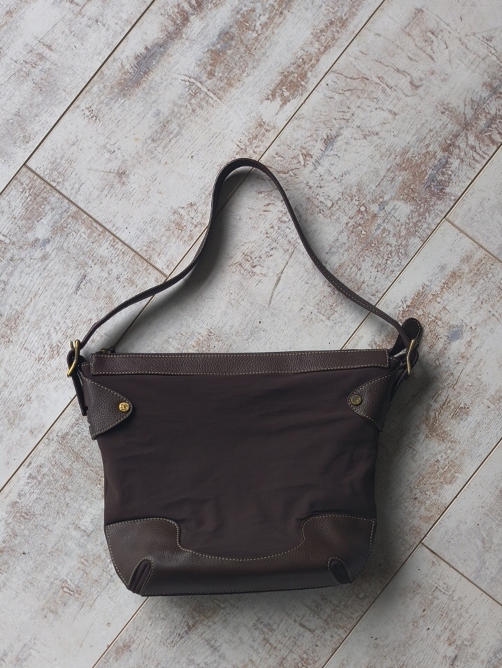 Donald J. Pliner Brown Canvas and Leather Shoulder Bag